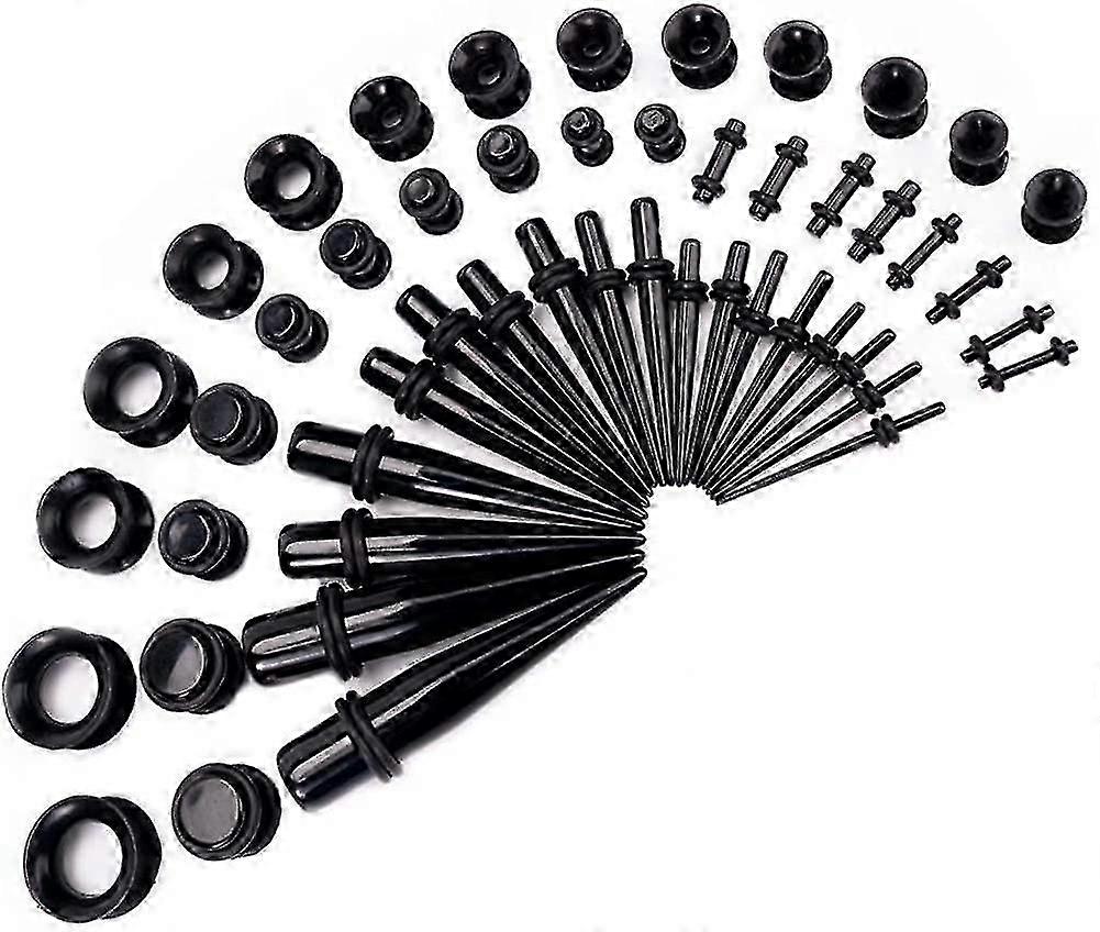 50Pcs Ear Taper Kit Ear Plug Set 14G-00G Stretching Kit Black-Yvan