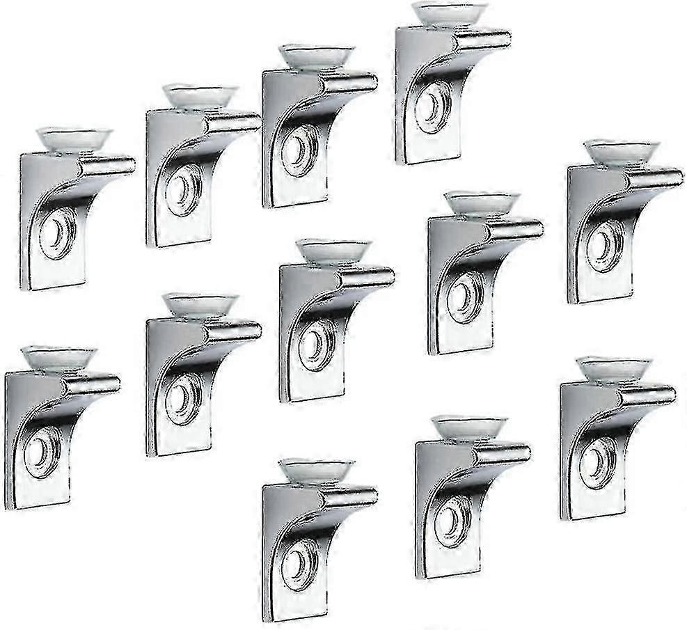12 Pcs Zinc Alloy Chrome Polished Glass Shelf Bracket - Right Angle Fixing Clip with Suction Cup