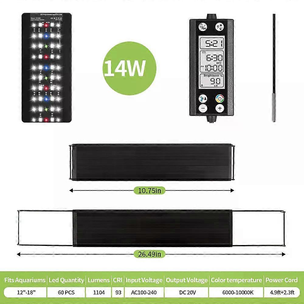 Programmable Fish Tank aquarium Light with LCD Monitor and Thermometer for Aquatic Plants, Memory Function 24/7 Cycle LED lamp