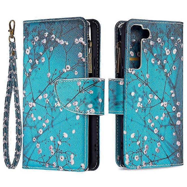 BF03 Pattern Printing Stand Design Zipper Pocket Leather Case Stand Phone Cover with Hand Strap Compatible For Samsung Galaxy S22