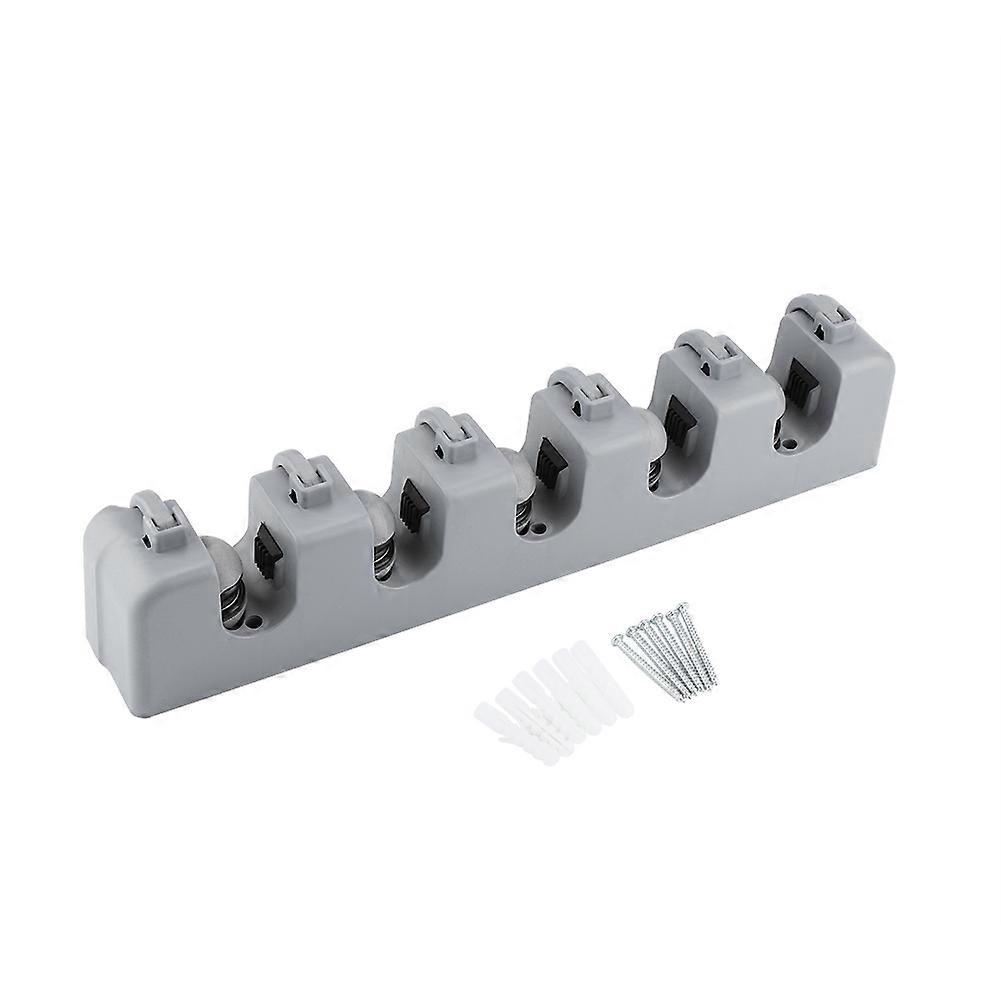 Mop and Broom Holder Rack Wall Mounted Tools Storage Organizer Home Use 5 Positions 6 Hooks