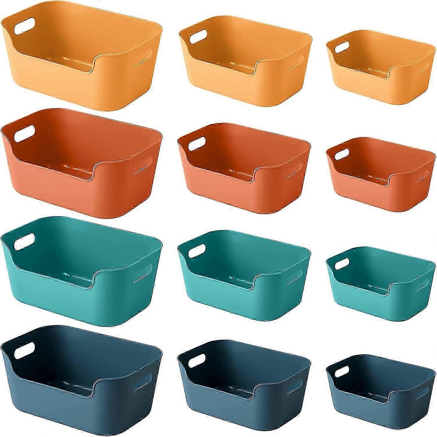12 pack Plastic Storage Basket,Multiple Colour Boxes organiser storage for Kitchen, Cupboard, Office