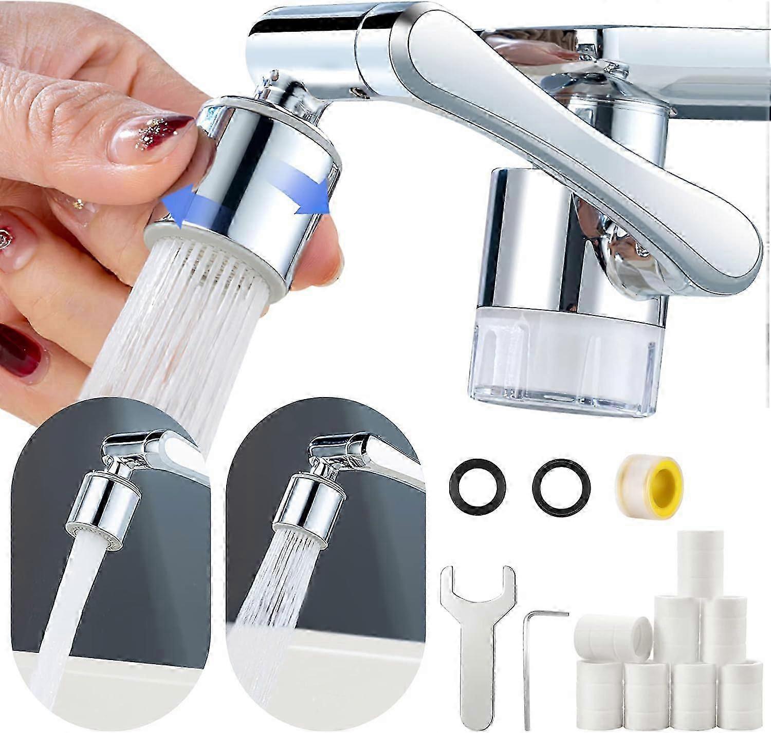 Faucet Extender with Filter Function, Multi-Function 1080 Degree Extension Faucet, Clear Water Filter, with 8 Filter Elements and Tool