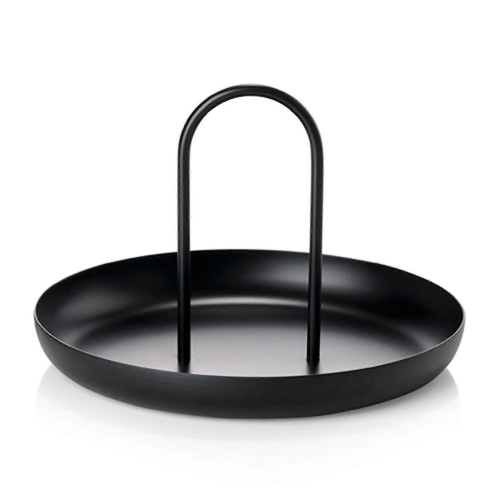 Round Tray Metal Round Portable Table Top Storage Tray Simple Modern Style with Handle Black