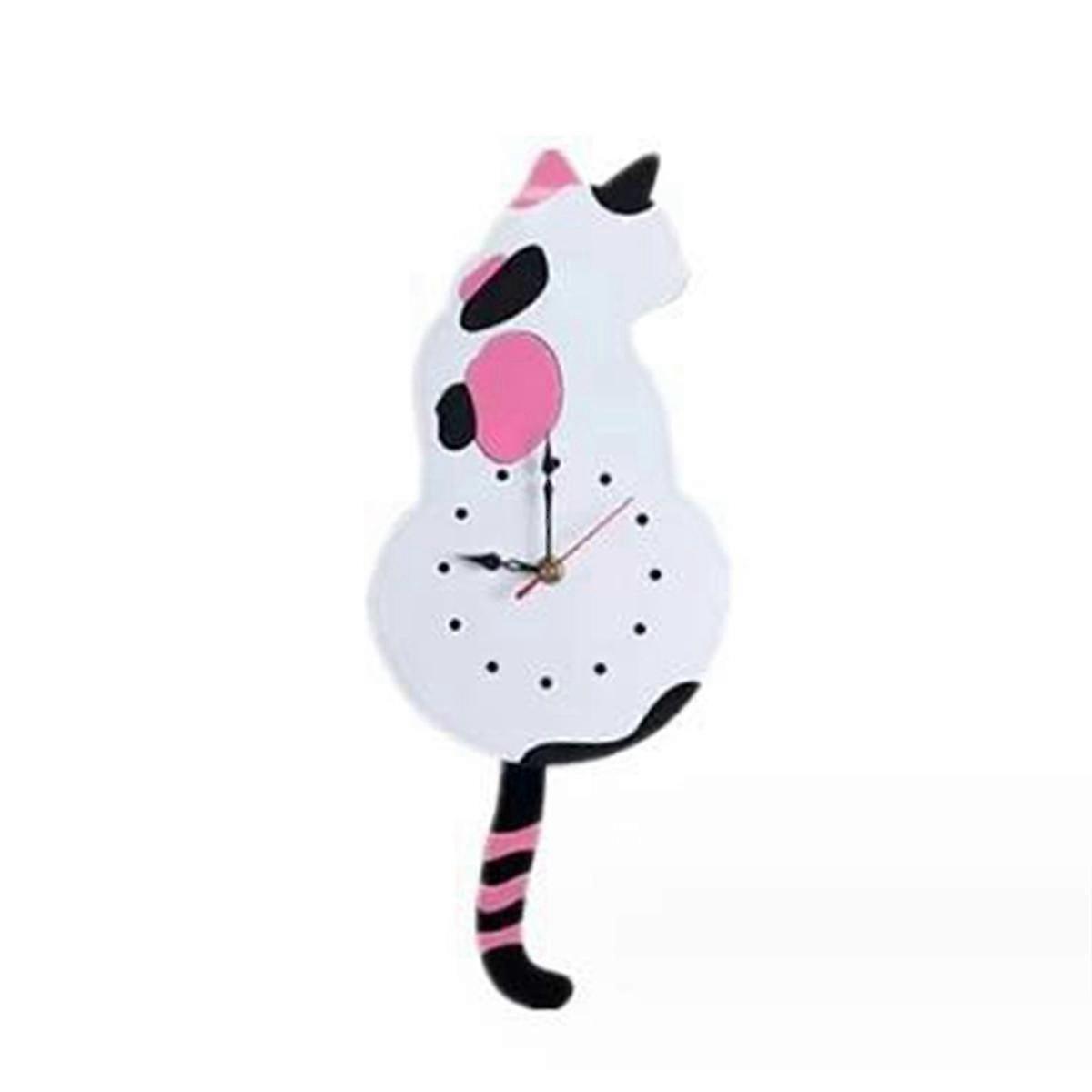 White-Cat Wall Clock Featuring a Swing Mechanism