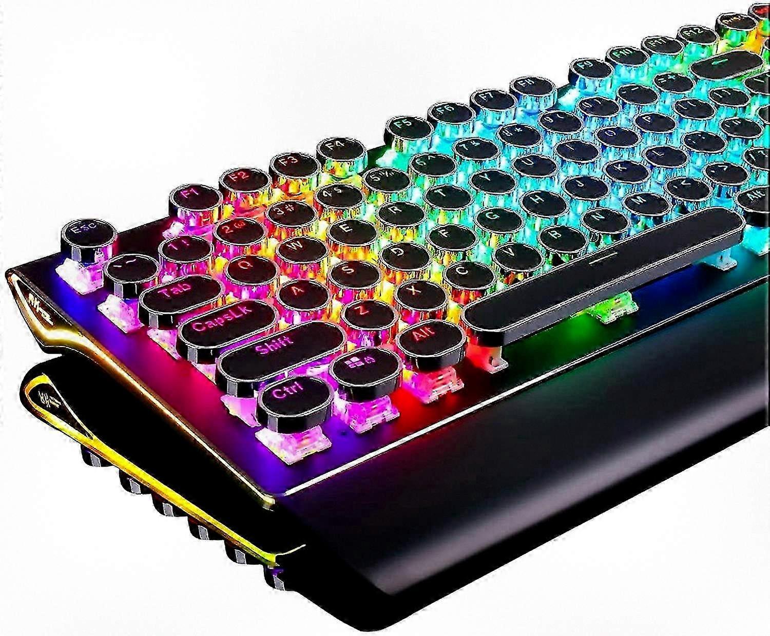 Compact Mechanical Gaming Keyboard with RGB Backlight & Foldable Wrist Rest, 108 Keys for Enhanced Typing Experience (149 chars)