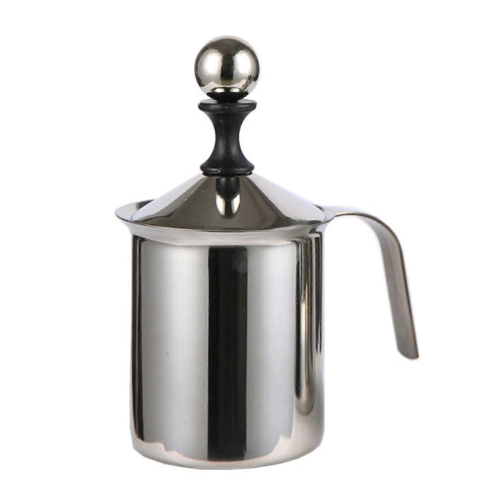 Manual Milk Frother 400 cc - Stainless Steel Creamer with Double Layer Filter, Heatable, Easy Clean Handle
