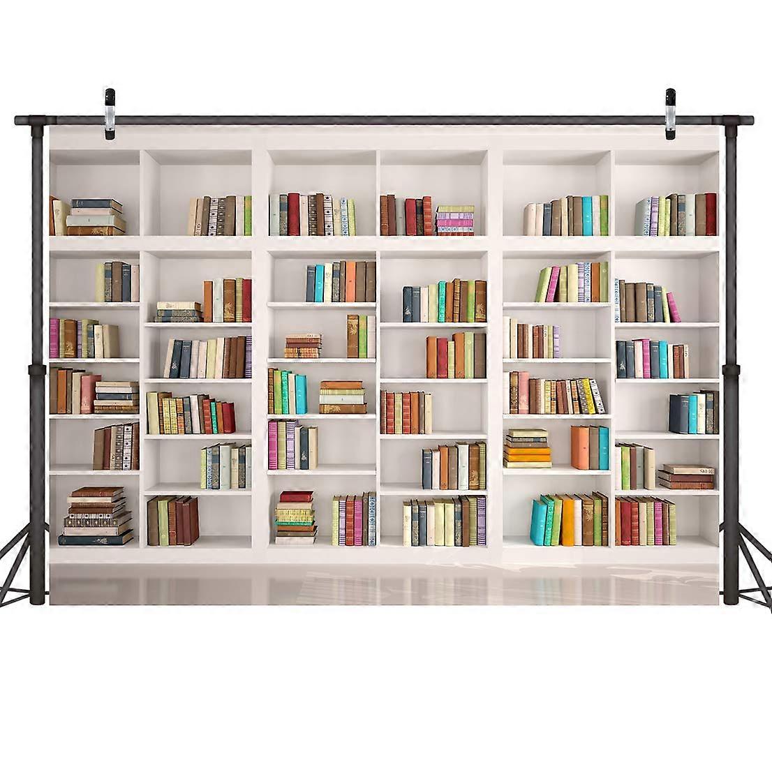 8x6FT Bookshelf Backdrop for Video Conference - Vintage Bookcase Library Background - CP-259-0806 White Office Decor