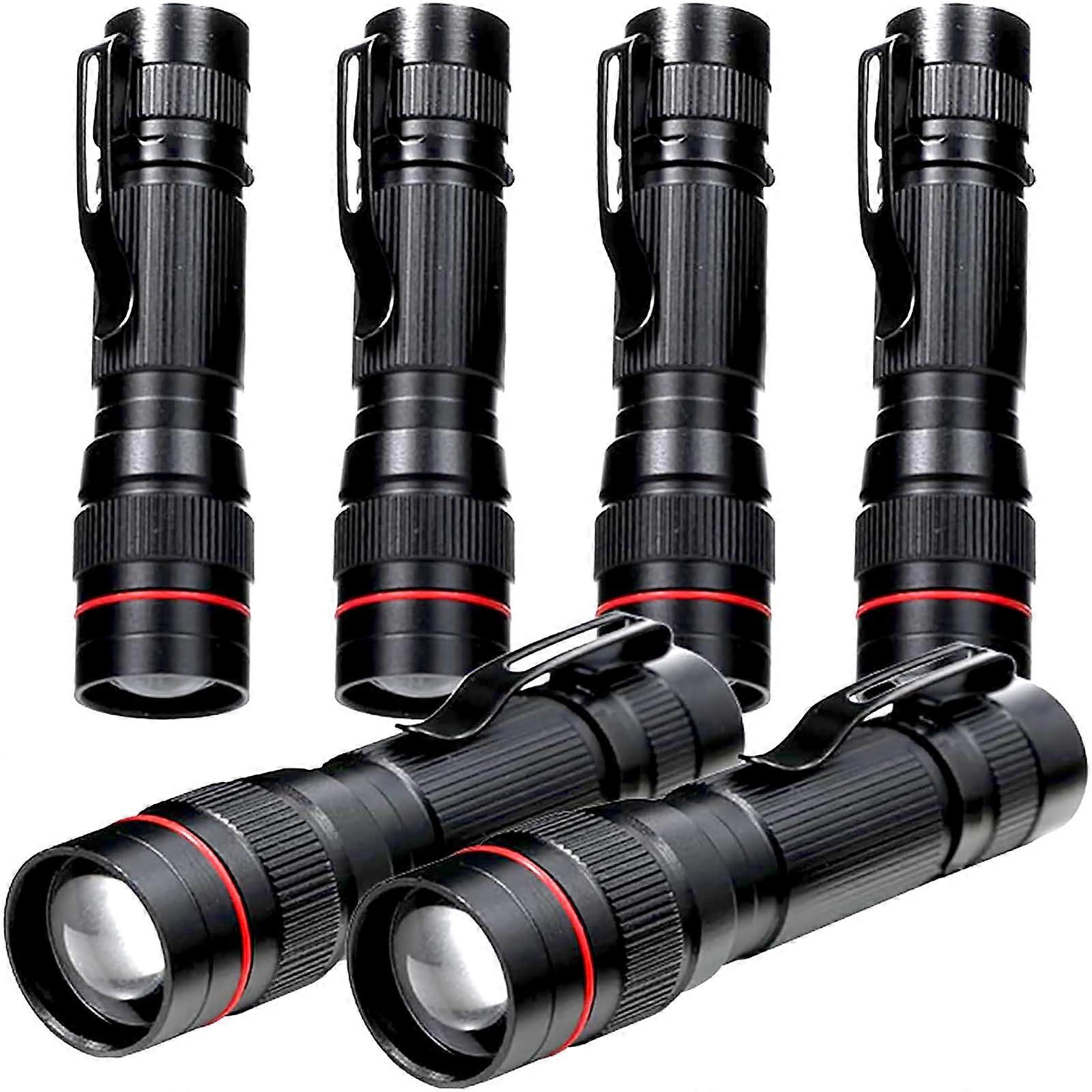 6 Pack Small Mini LED Flashlight, Single Mode Zoomable Flashlights AA Battery Powerful Flashlights with Pocket Clip