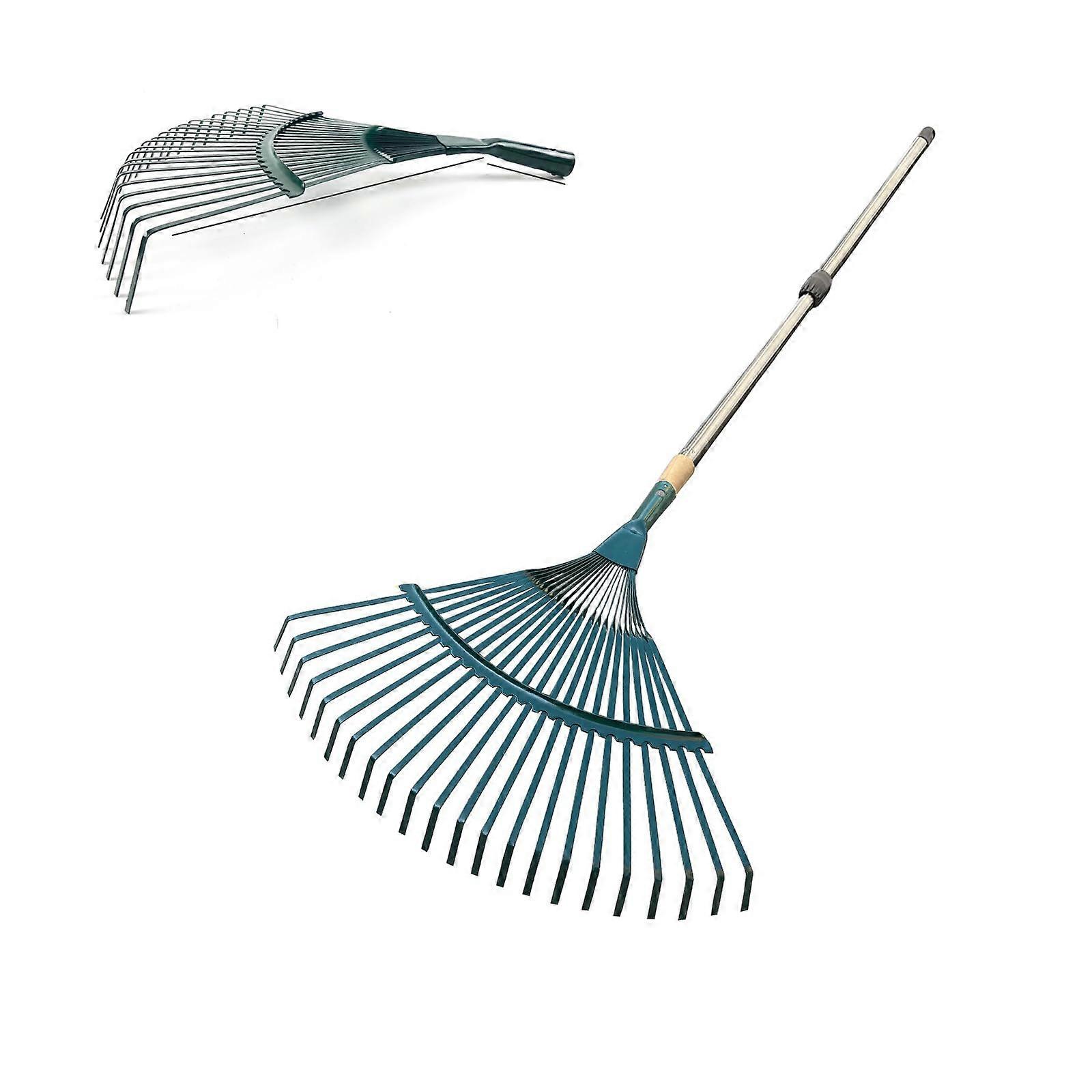 Garden Rake for Leaves, Telescoping Handle 27 - 45FT, Metal Rake with 22 Metal Tines