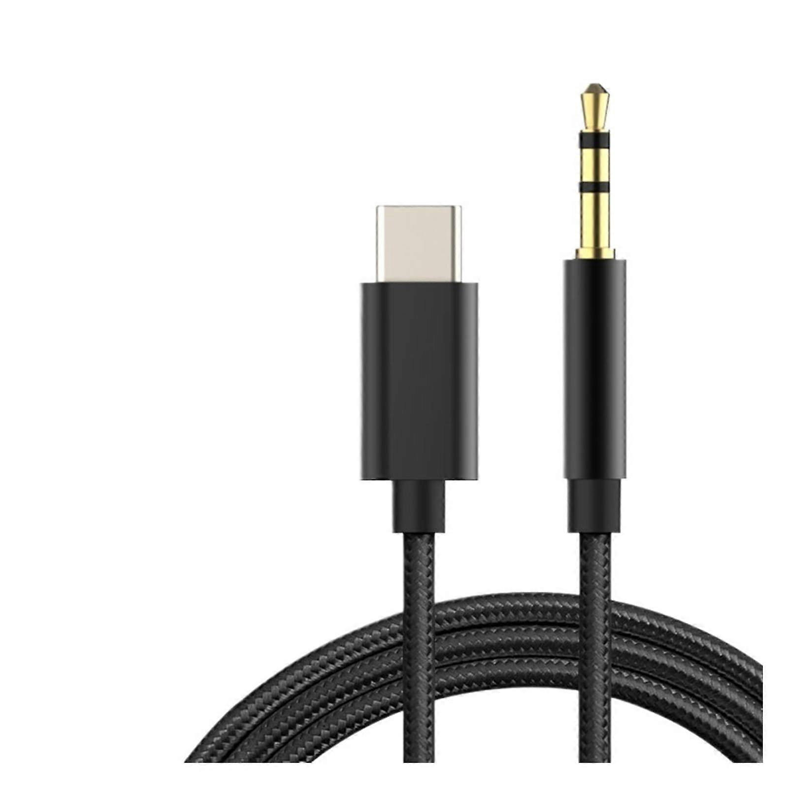 USB TY>pe C to 3.5mm Aux Audio Cable Headset Headphone Ja-ck Adapter Car Aux Compatible with The Plus Note 20 S21 Ultra Tab(Black Nylon Woven)
