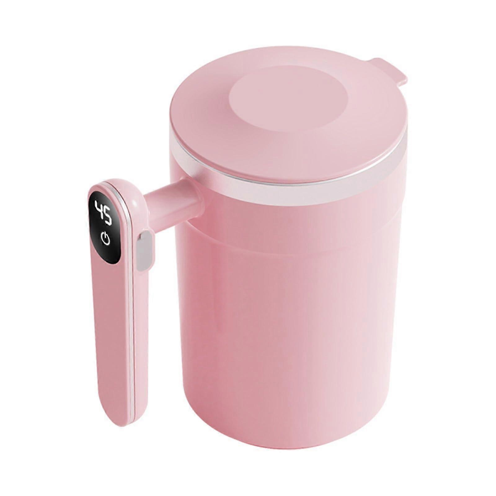 Intelligent Coffee Cup with Lid with Digital Display,Self Stirring Rechargeable Mug, Self Stirring Coffee Mug,Magnetic Stirri,Mixing Coffee Mug(Pink)
