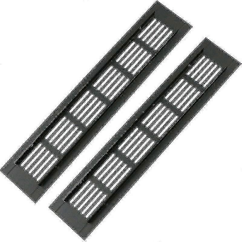 Black Rectangular Ventilation Grilles 250x50mm - 2 Pack for Furniture & Kitchen