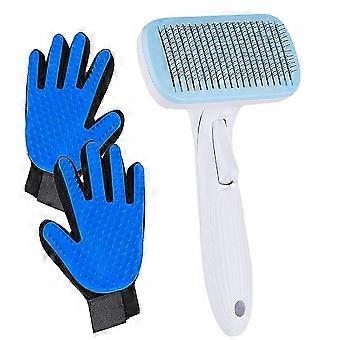 Katzenpflegehandschuhbürste, Haustier-Deshedding-Handschuh mit selbstreinigender Slicker-Bürste, Haustier-Haarentferner Massage-Tool