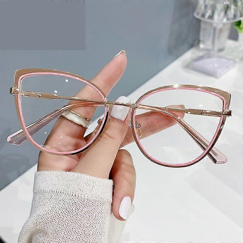 Anti Eye Strain Cat-Eye Computer Readers for Women, +350 Oversized Pink Anti Blue Light Reading Glasses with Flat Light Mirror