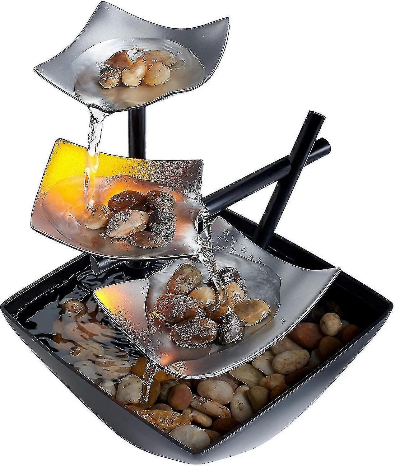 Indoor 3-tier Relaxation Tabletop Fountain, Automatic Pump With Power Switch, Extra Deep Basin