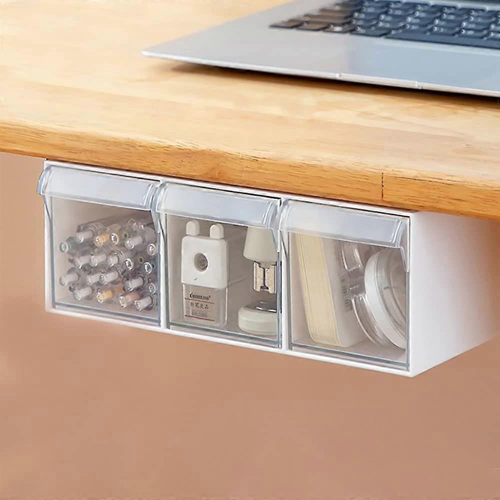 Under Desk Drawer Storage 3-Drawer Slide-Out Plastic White Stick-On Drawer Organizer for Office