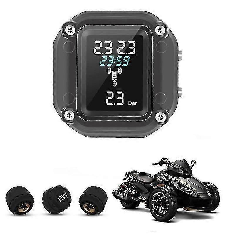 Trikes Motorcycle Tpms Motor Tire Pressure Tyre Temperature Monitoring Alarm System With 3 External Sensors For 3 Wheelers