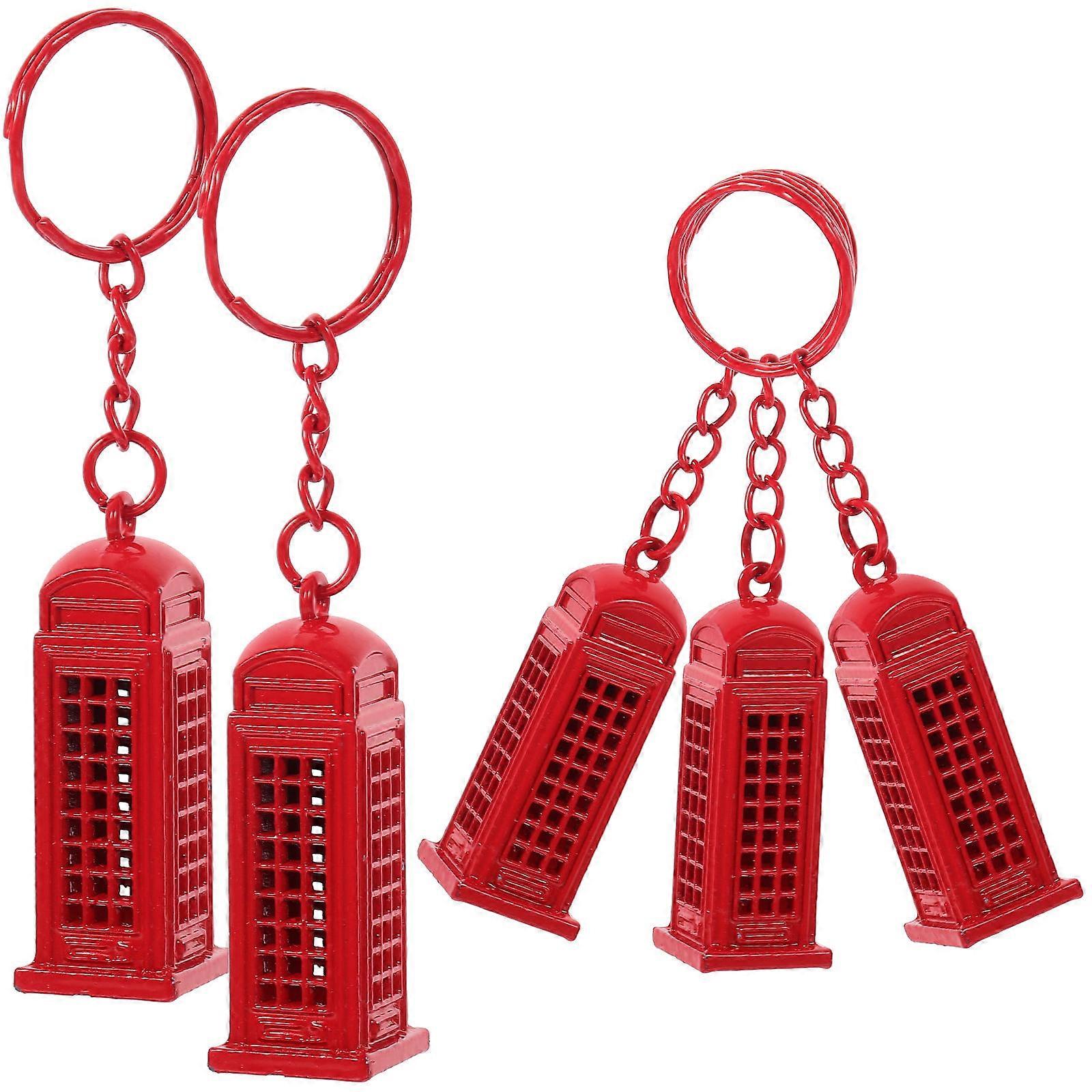 It sounds like you're describing a product listing for **London Telephone Booth Keychains**—a set of 5 keychains shaped like iconic red British