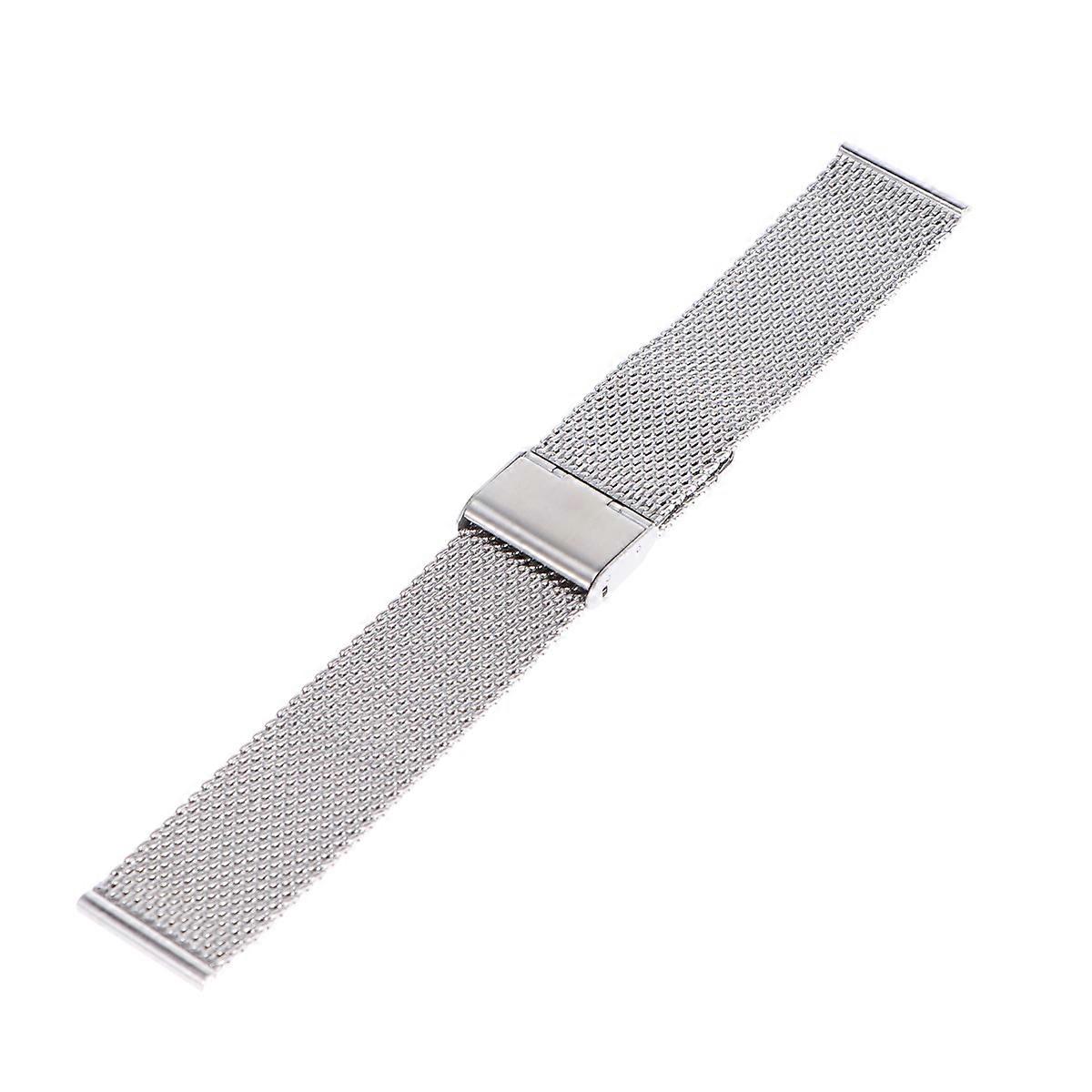 22mm Shark Mesh Stainless Steel Watch Band Strap with Folding Clasp Short Pattern Silver