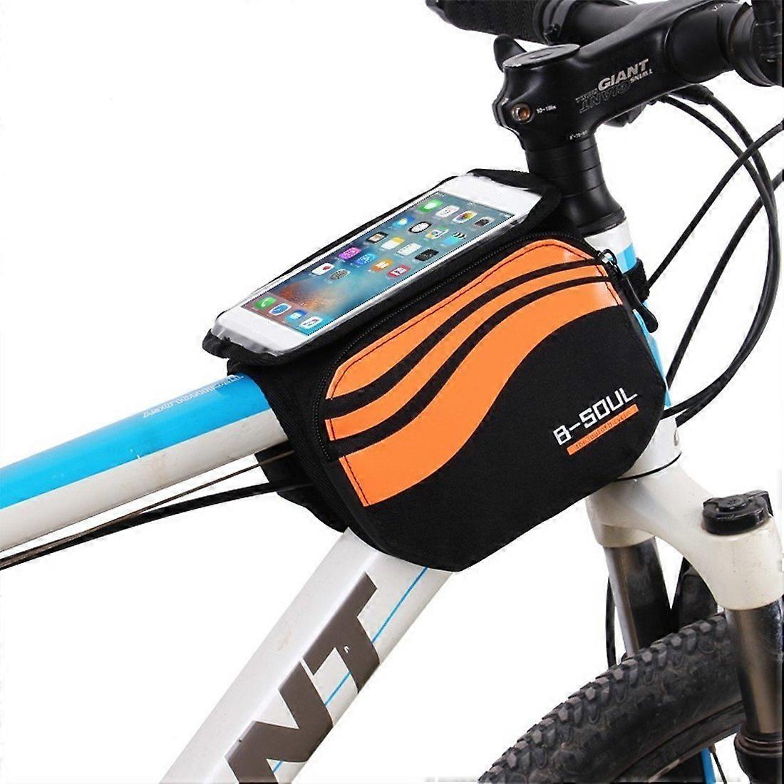 Bicycle Frame Bag with 3 Pockets, PVC Screen for up to 5.8 Inch (Orange)