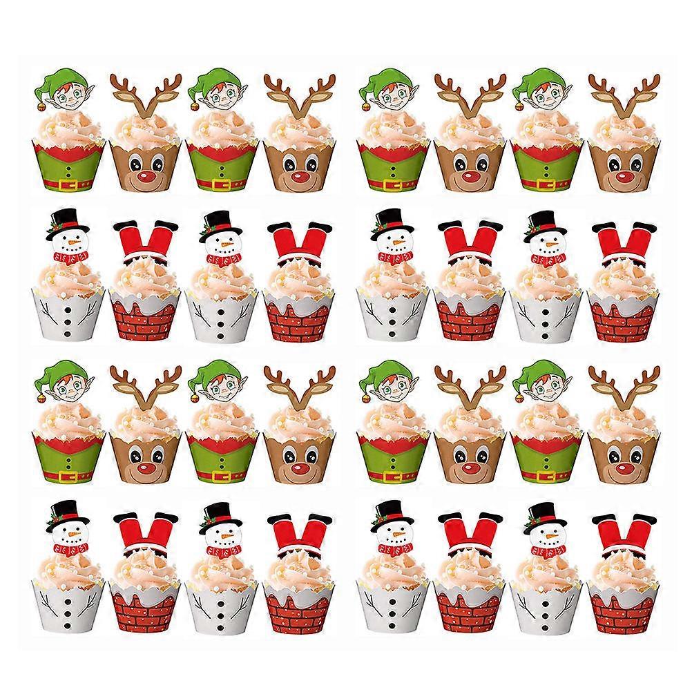 カップケーキトッパーラッパーお祝いパターンデザートデコレーションクリスマスパーティーの好意8 x 7 x 0.2 cmアソートカラーペーパー96個