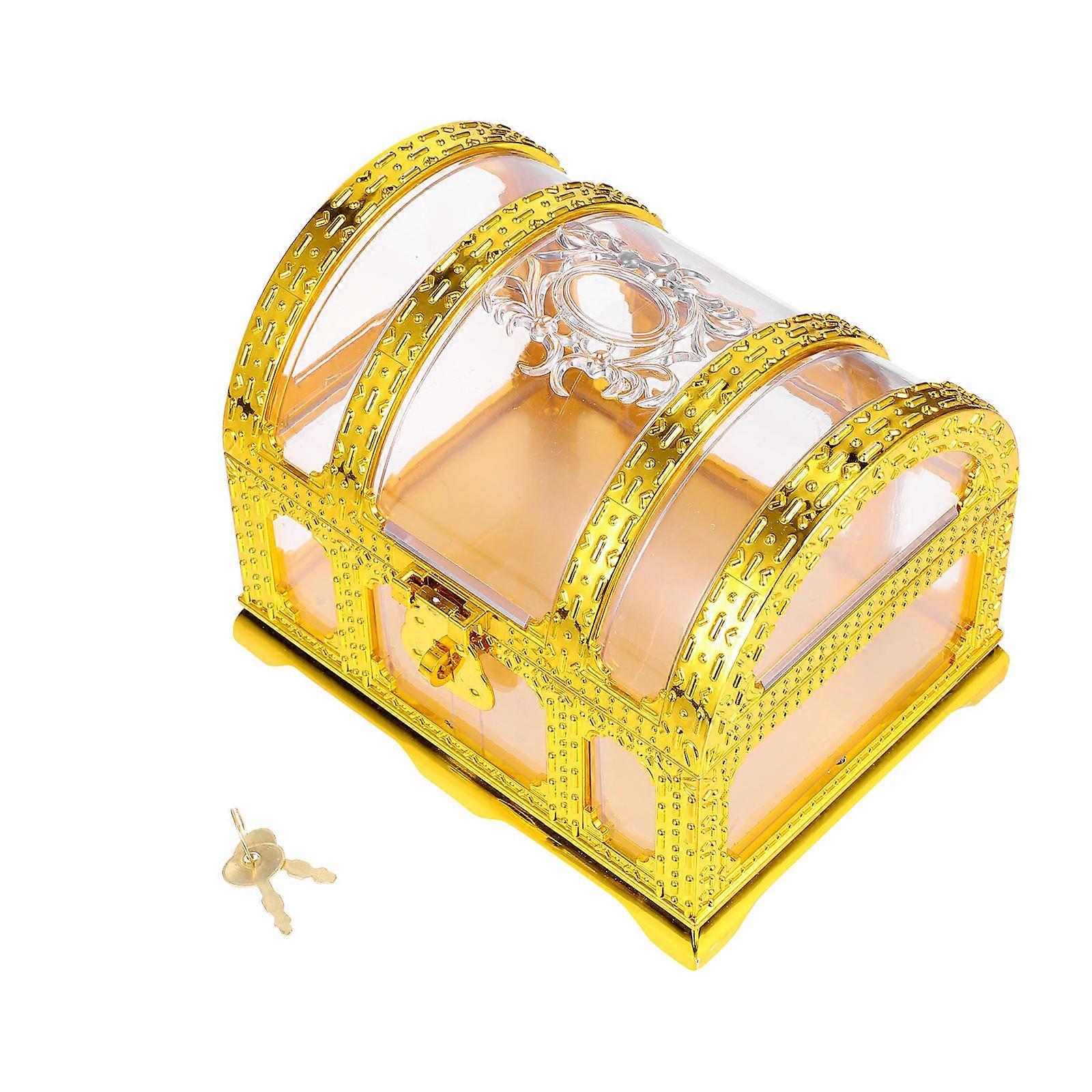 Treasure Box Pirate Chest Design Office Decoration Storage Toy Golden 14X11X11CM 1Pack