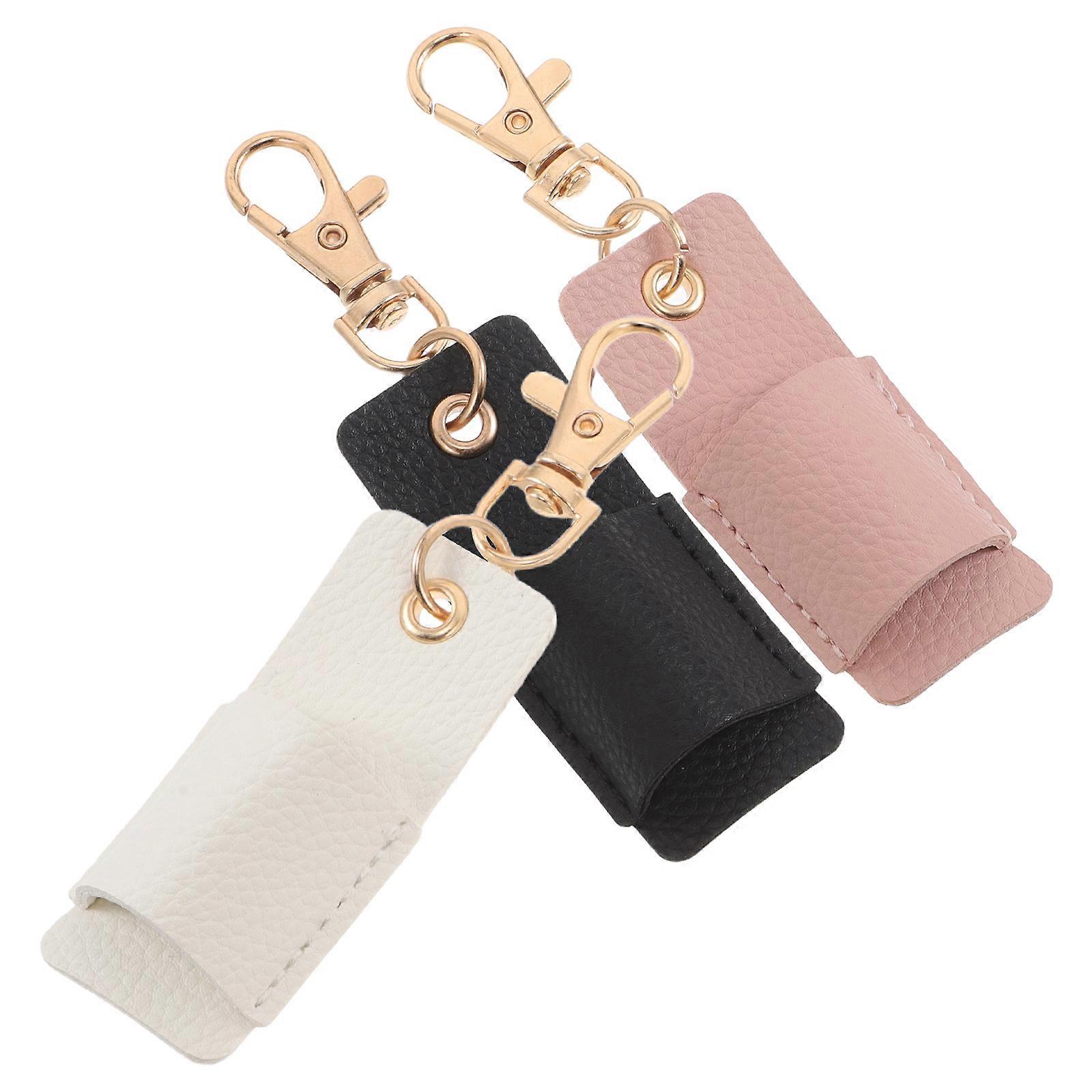 3pcs Textured Pen Holder with Keychain Pouch – Portable Pencil Case for Lanyard – Stylish White for Professionals & Students