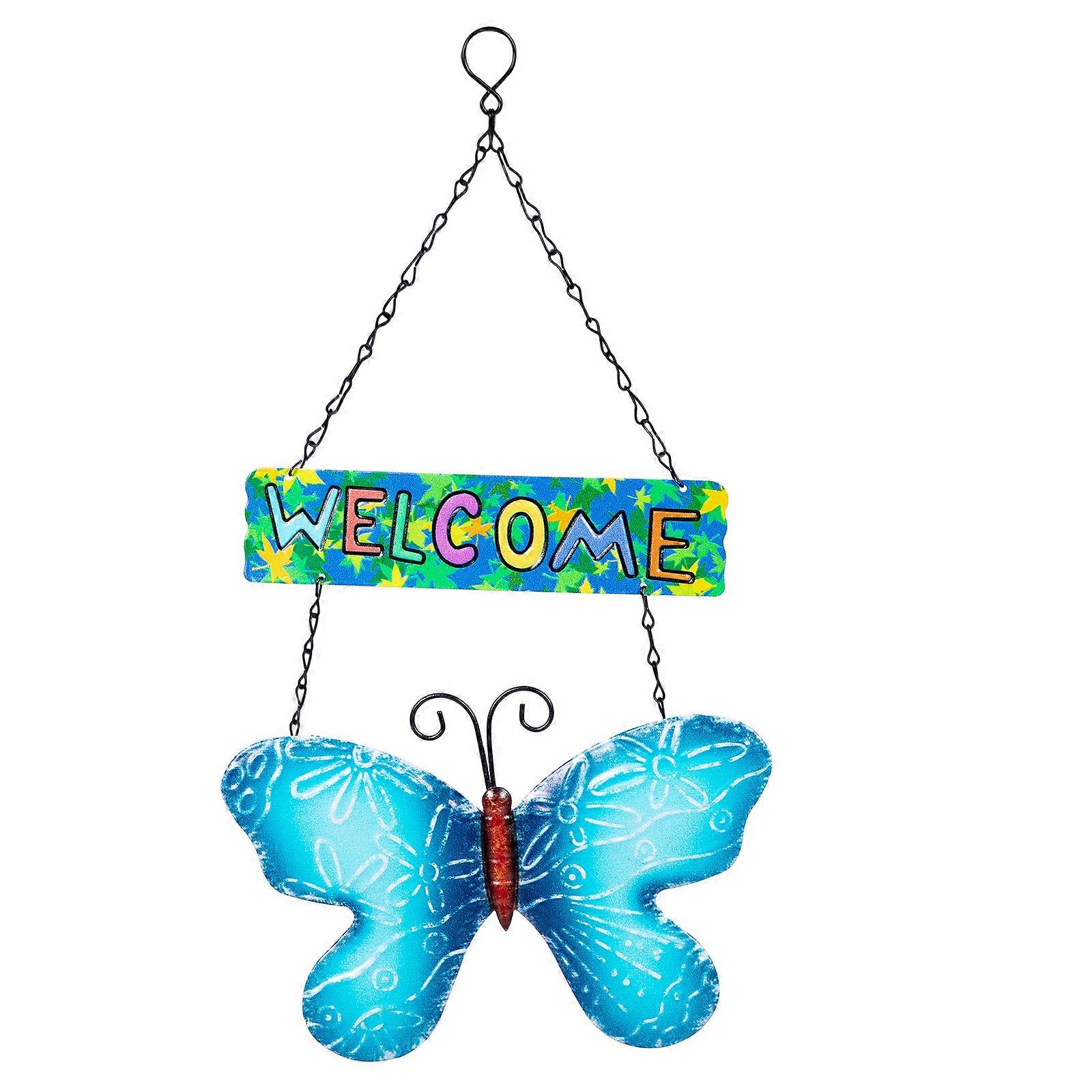 Iron Art Butterfly Welcome Sign For Hosts And Homeowners Ideal For Parties And Holidays In Stylish Blue Color 1Pack