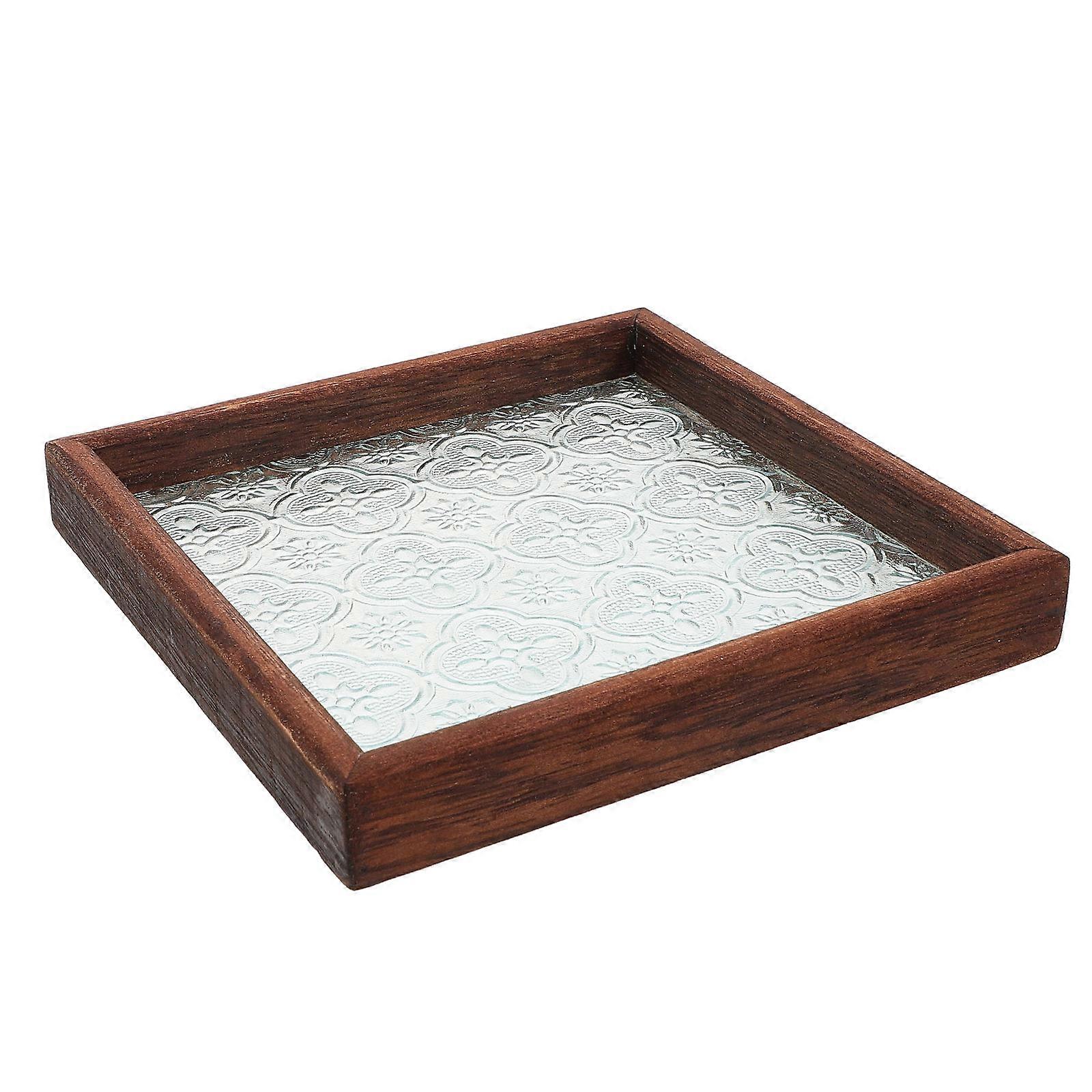 Breakfast Tray Plate Wooden Tray for Kitchen Counter Light Brown 15.00X15.00X2.20CM Snack Storage 1Set