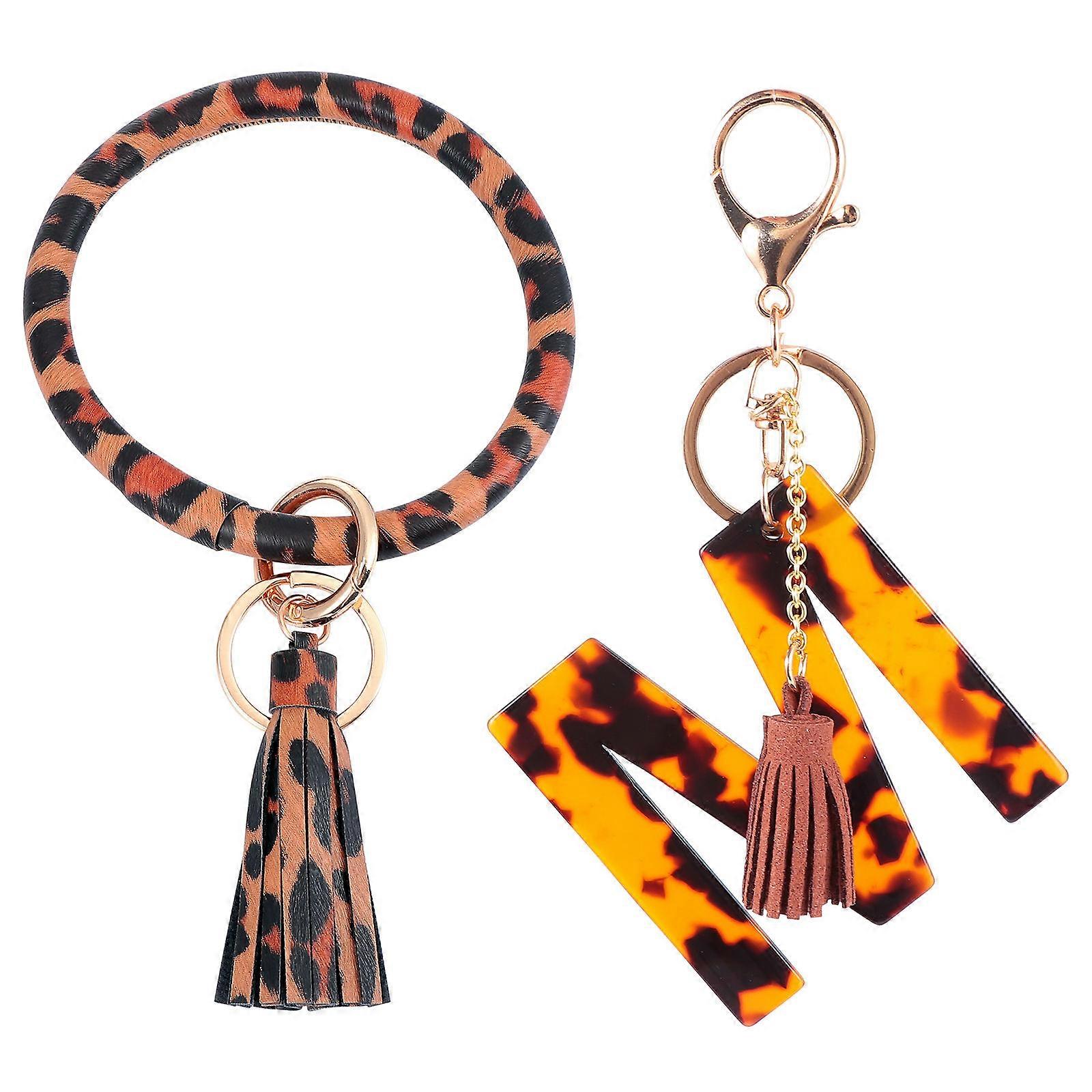 Key Pendant Bag Charm Tassel Keychain Pendant Women's Handbag Accessory Brown Leather Material 20X9.8X0.5CM 1Set