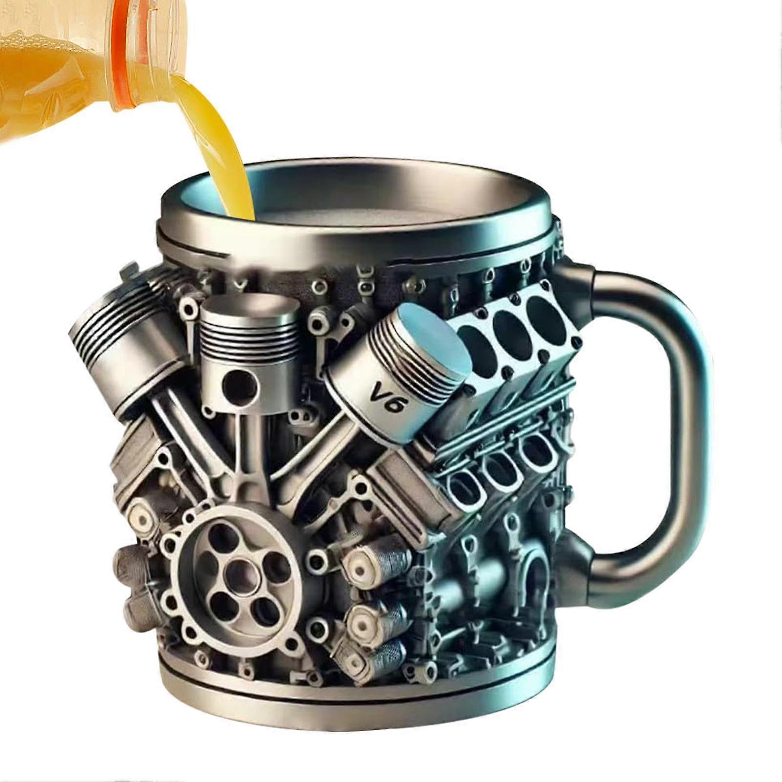 AutoMotorbecher, funny cocktail cup, portable juice container, silver, versatile practical design