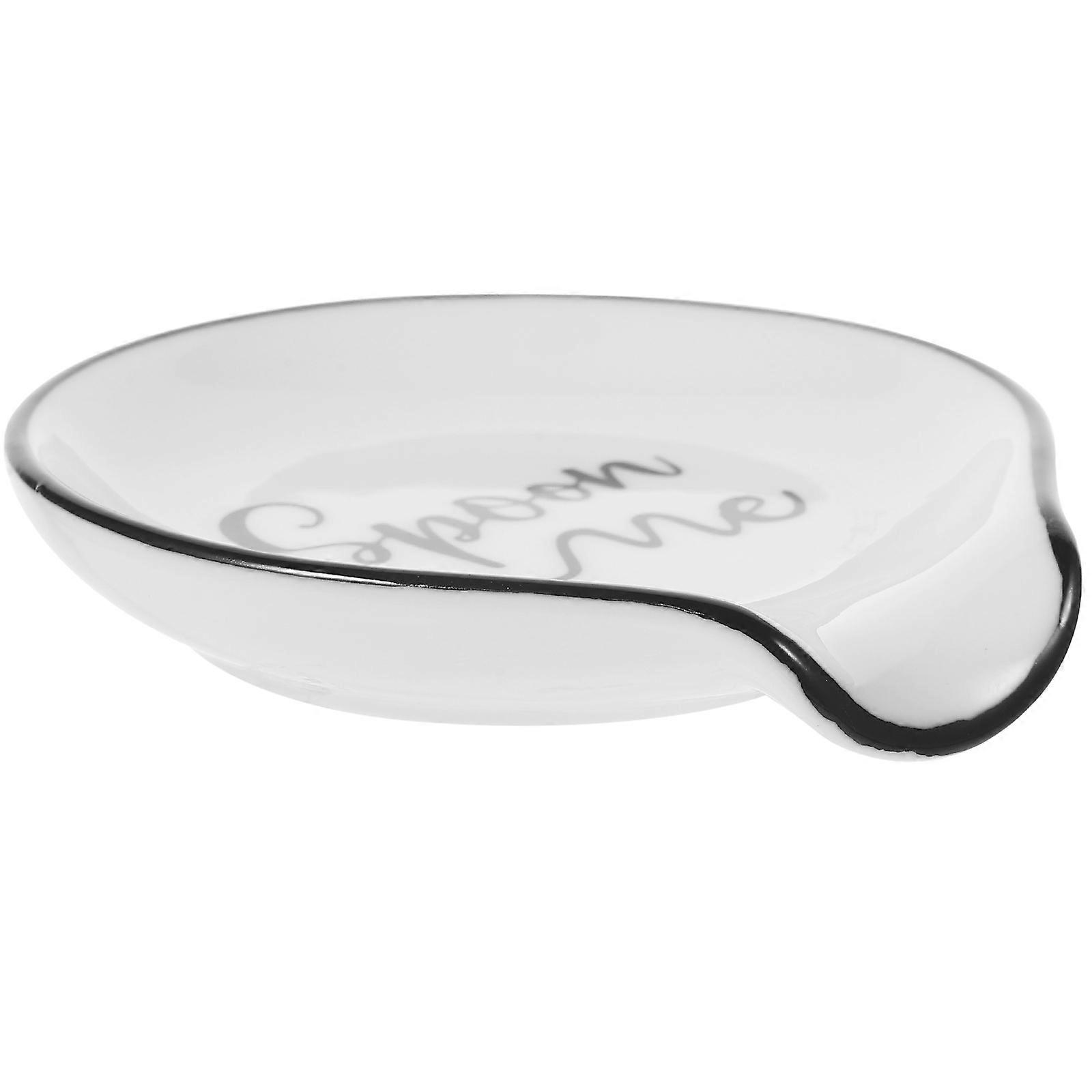 Ceramic Spoon Holder For Ladle Spatula And Tong Rectangular Shape Black Edge 1Pack