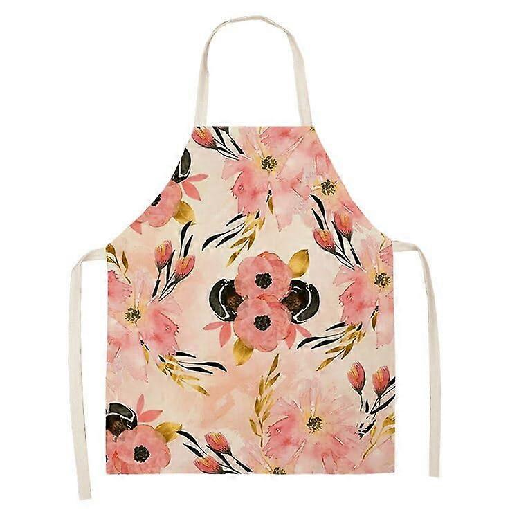 Polyester Apron with Pink Flower Pattern for Baking, Gardening, Cleaning and Cooking