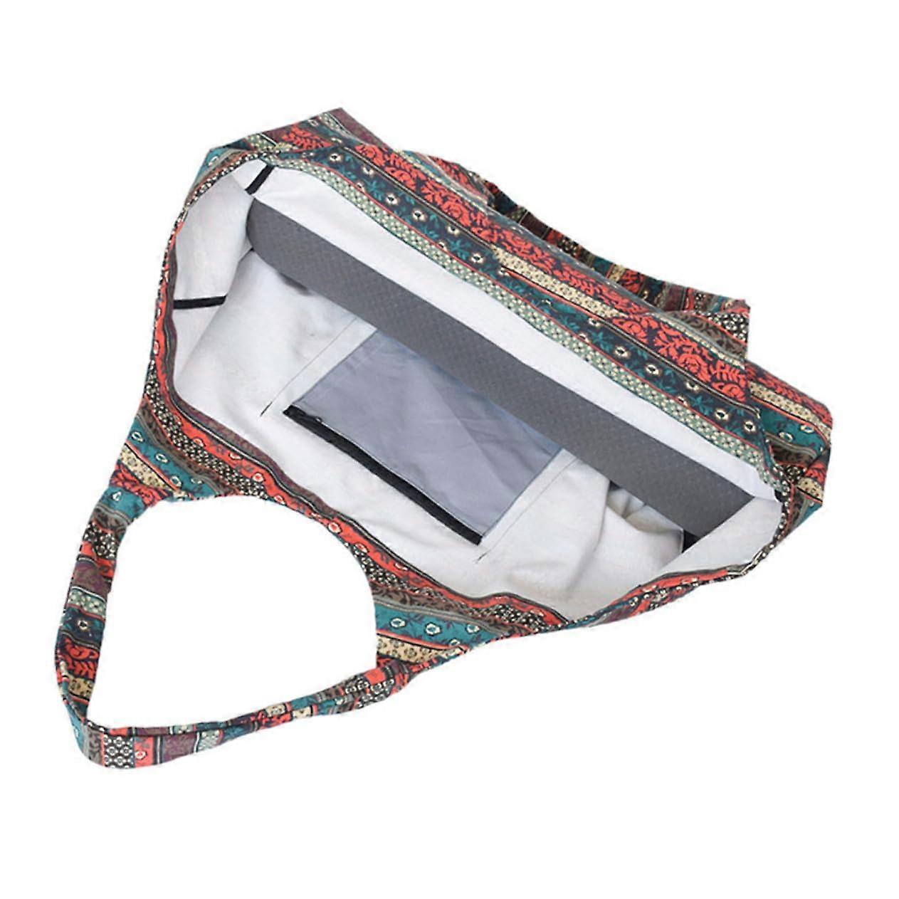 Yoga Bag with Ethnic Print - Large Canvas Shoulder Bag for Gym and Travel, Durable Storage with Adjustable Strap