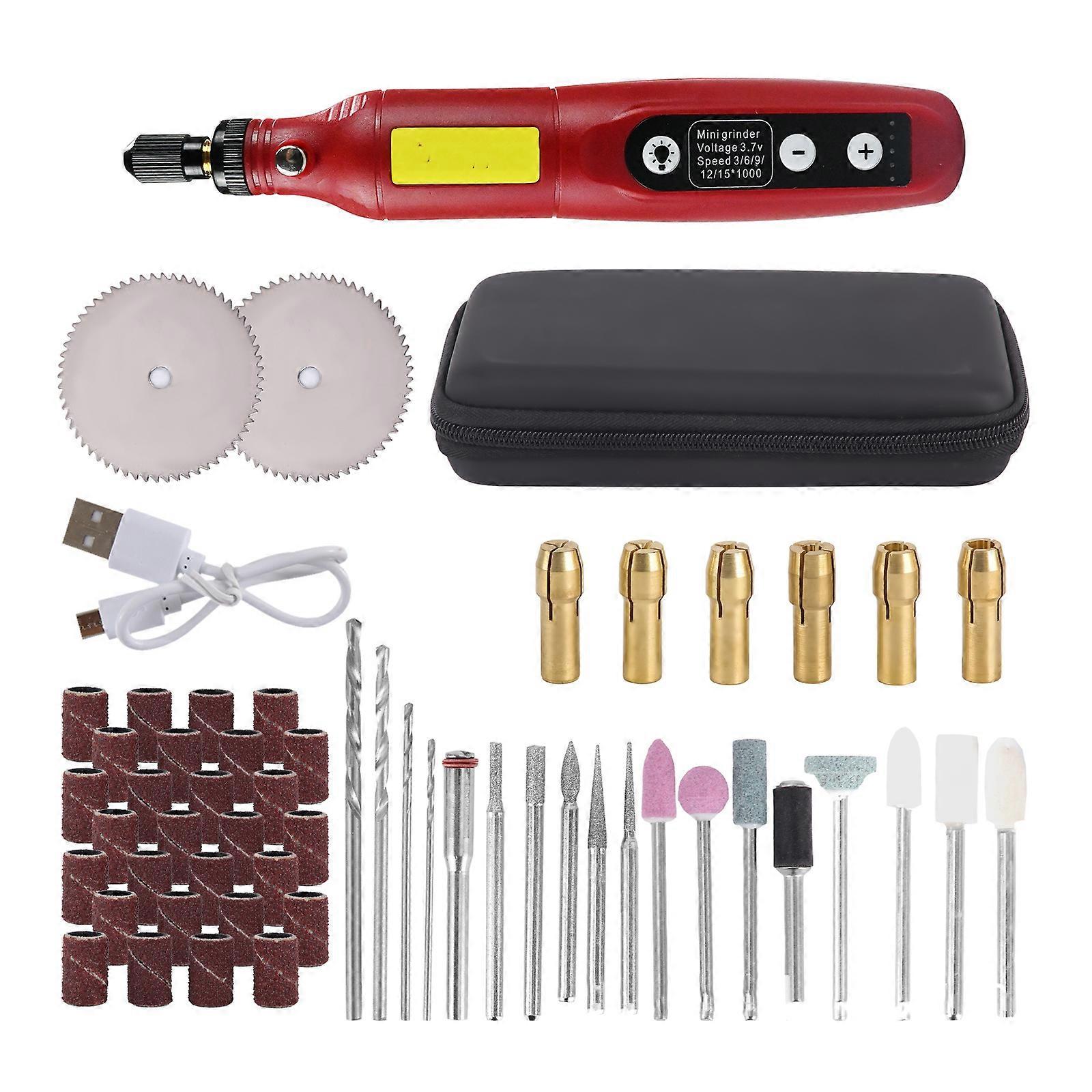 Multipurpose Mini Grinder 5 Adjustable Speed Wireless Rotary Tool for Stone Carving Plastic Polishing Craft Art  Red