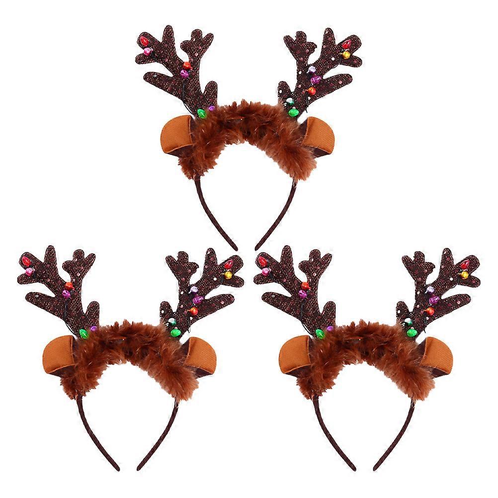 Festive Hair Bands Reindeer Antler Headband Led Glow Christmas Design 3Pack