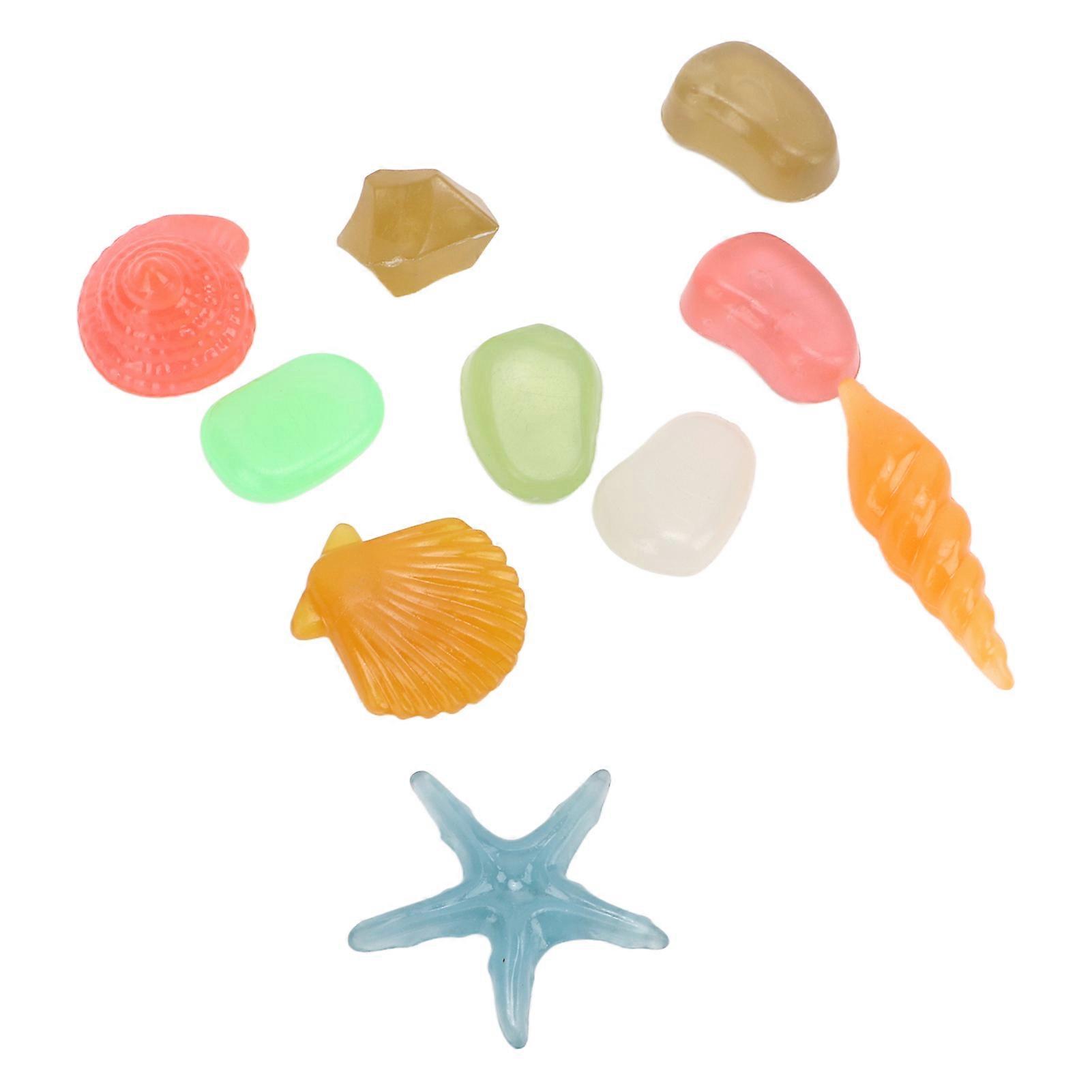 10pcs Luminous Stone Decorative Multi Color Glowing Sea Shells Conch Starfish for Fish Tank and Aquarium