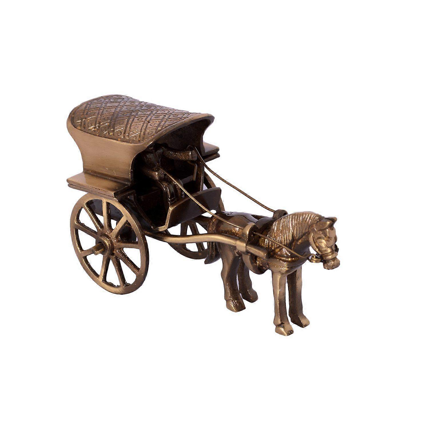 Antique Finish Horse Carriage Brass Showpiece (13 cm x 6 cm x 8, Brown and Golden)
