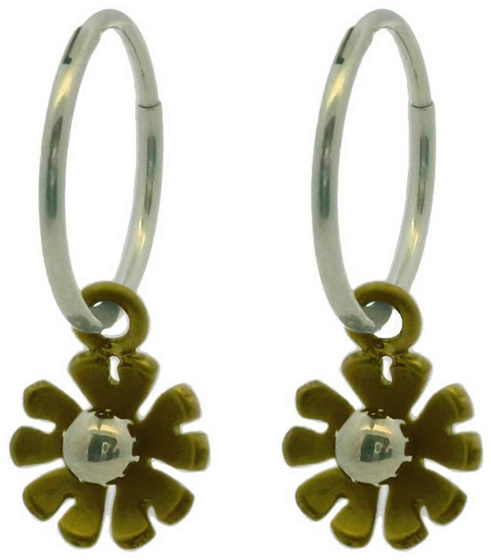 Ti2 Titanium Ten Petal Flower Charm Hoop Earrings - Tan