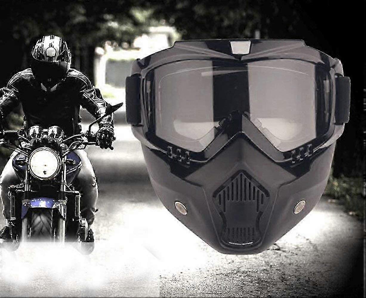 Motorcycle Goggles Mask, Removable Visor & Mouth Filter, Black Frame