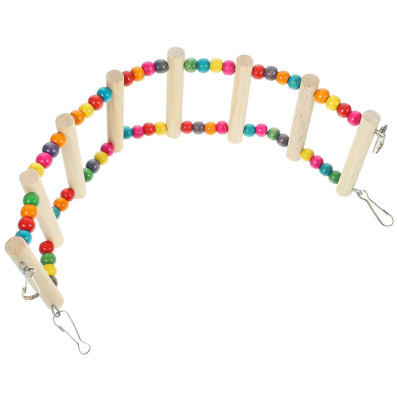 Bird Wooden Ladder Toy Parrot Perch Chewing Climbing for Parrot Bright Color Multi Functional Design 1Set