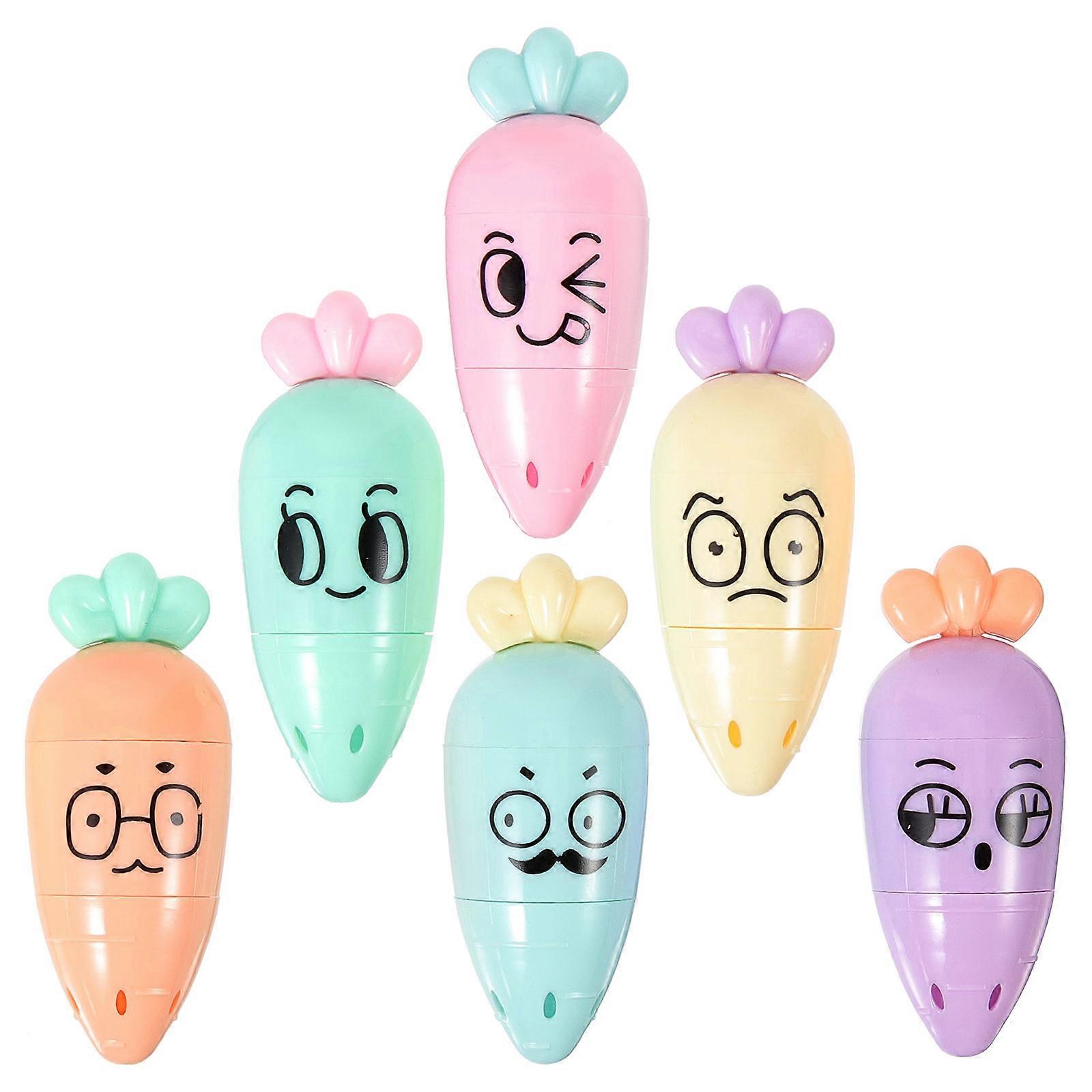6pcs Carrot Shaped Highlighter Pens, Double Head Markers for School and Scrapbooking, Water Based Pigments for Students' Daily Use
