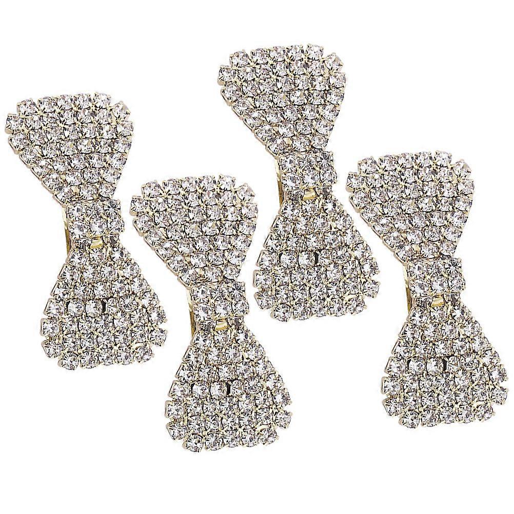 Rhinestone Sparkling Bowknot Hair Clips Metal Bows Daily Use 4Pcs