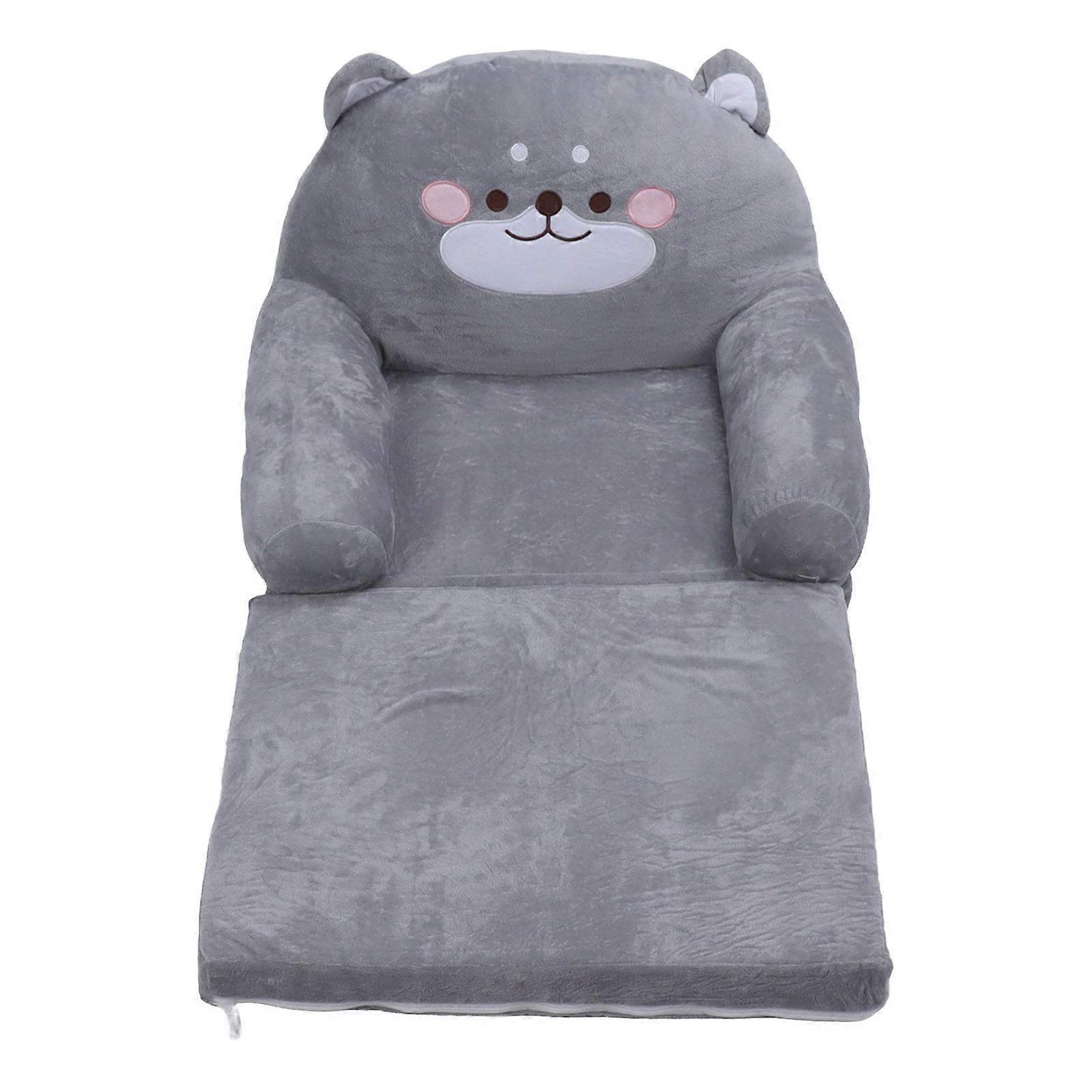 Kids Sofa Cartoon Gray Dog Style Foldable Wide Handle Soft Breathable Toddler Chair for Reading Relaxing Sleeping