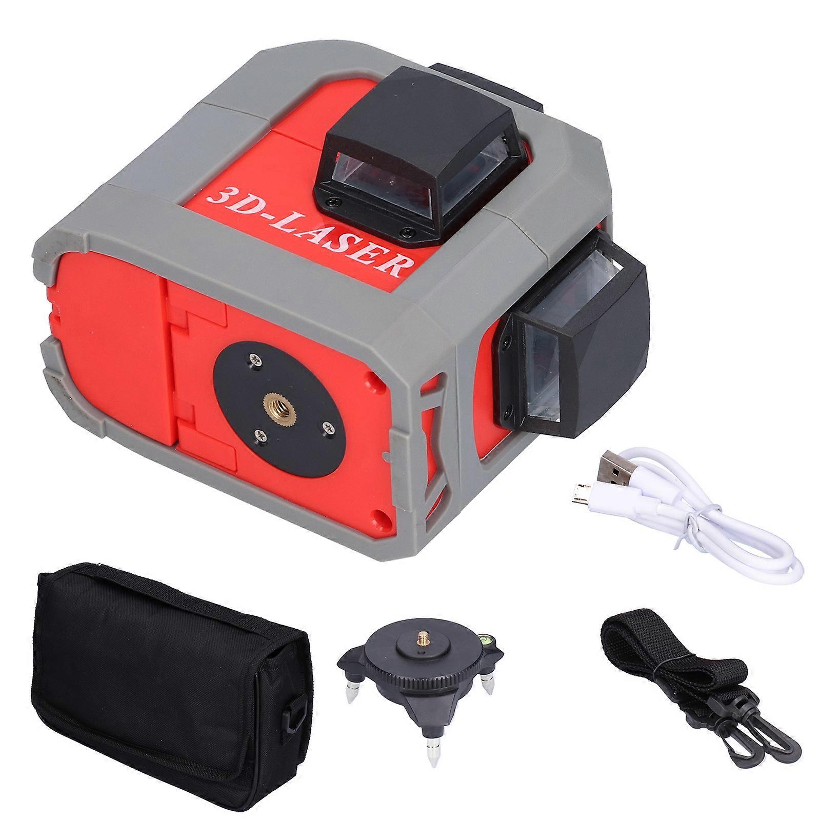 Strumento di livello del raggio verde a 12 linee Misuratore laser portatile USB autolivellante da 635 nm con base