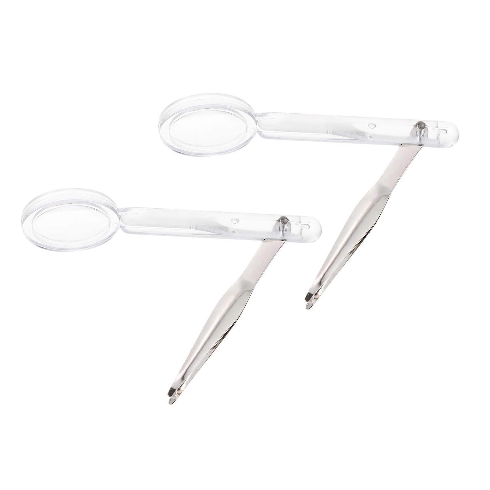 2 Pieces Handheld Magnifying Glass with Tweezers, MultiFunction Magnifier Made of Quality Material for DIY and Sewing, Compact