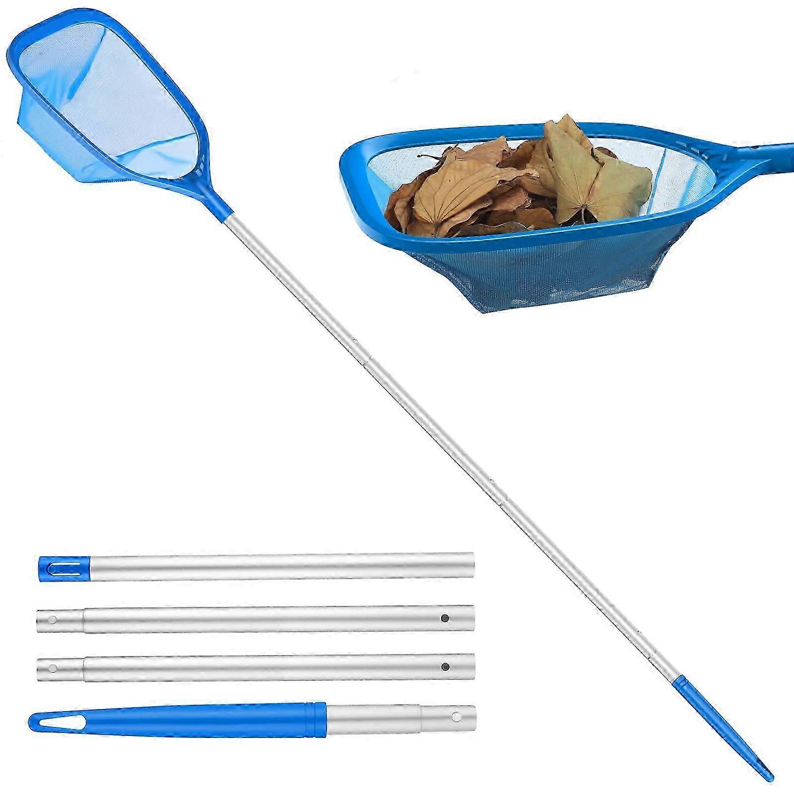 Swimming Pool Bottom Nets with 1.14M Aluminum Stable Perch, 13cm Deep Landing Net with 4 Pieces Perch