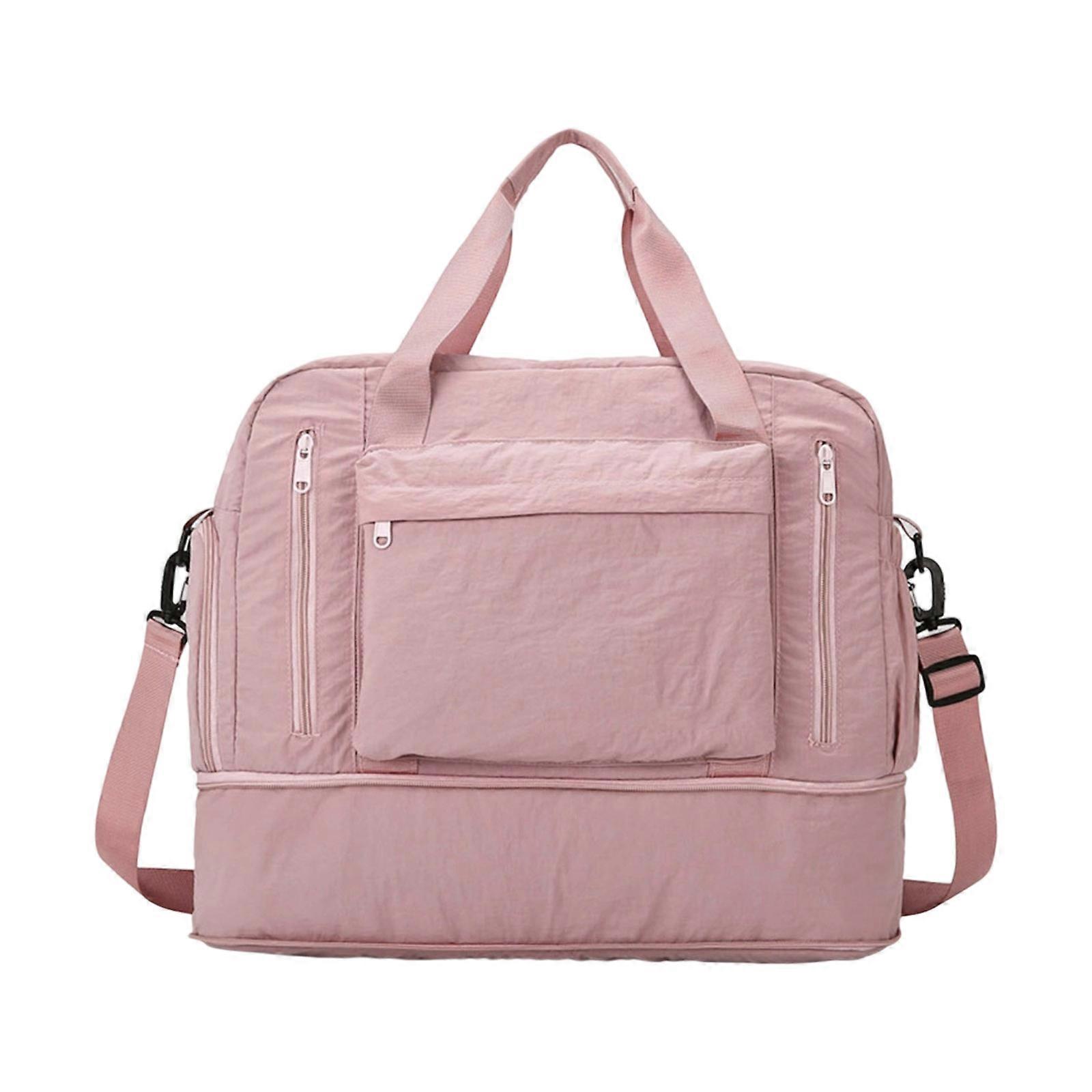 Practical Oxford Fabric Travel Bags Wet and Dry Separation Foldable Design Waterproof Multiple Carrying Styles For Use  Pink