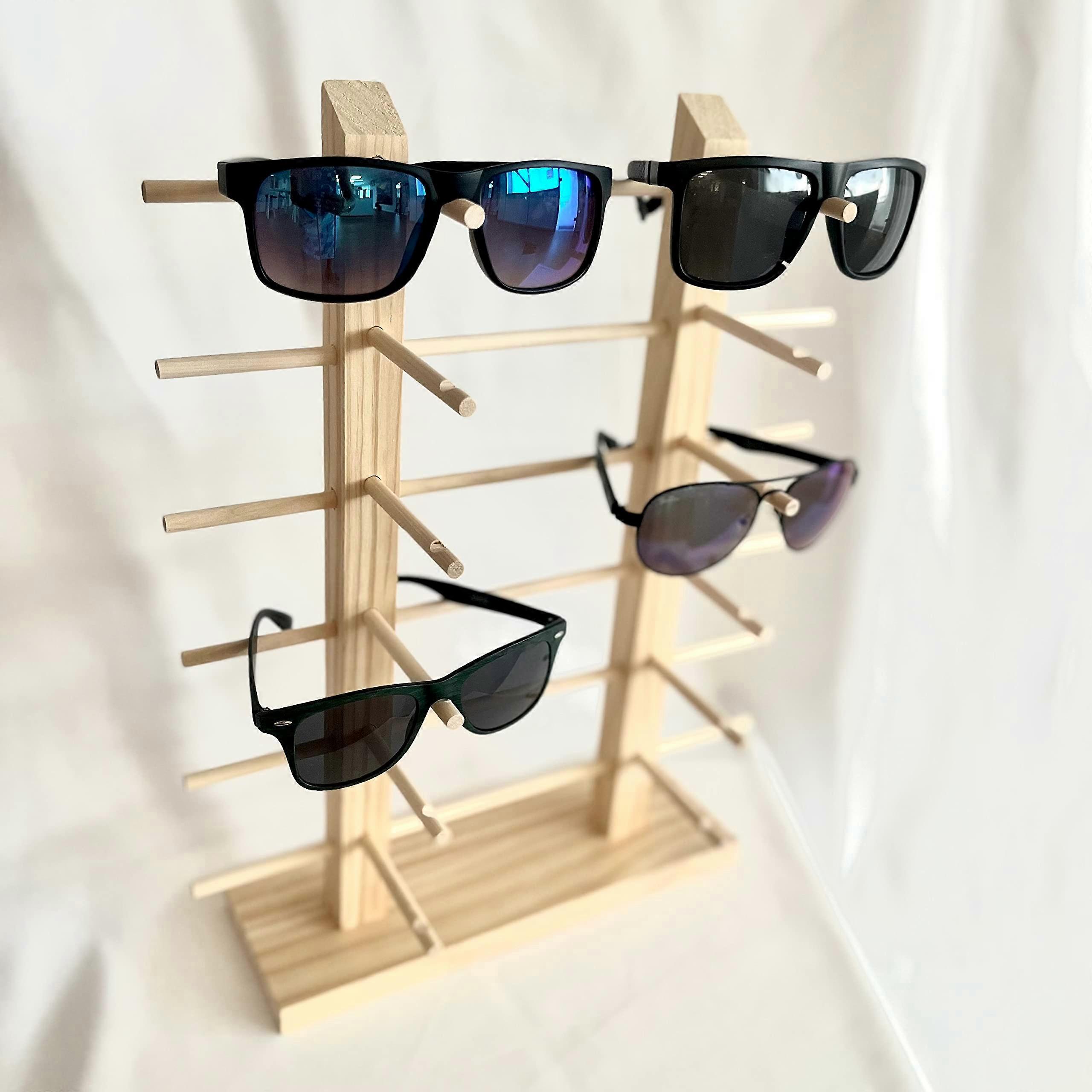 Wooden Glasses Holder for 12 Pairs with Precise Fit and Reinforced Base Desktop Organizer